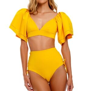 NWT Agua Bendita Yellow Bretta & Hope Bikini Lace Up Flounce Sleeve XL